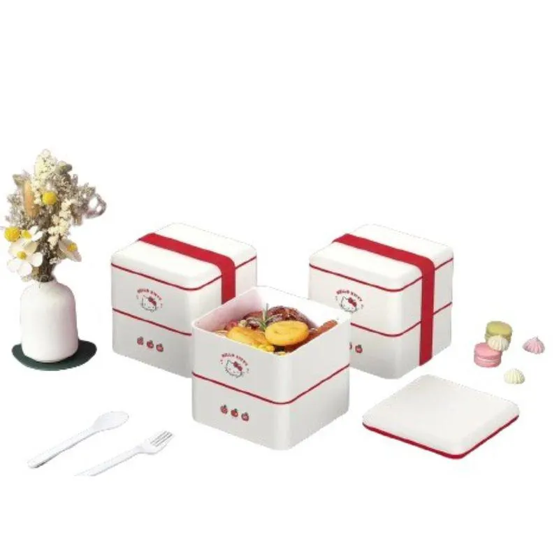 Contenedor de Alimentos Cuadrado Doble Capa de la Colección Hello Kitty Apple Sanrio