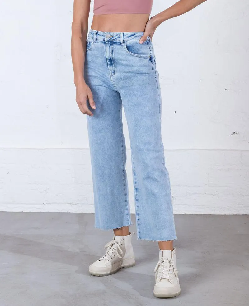Jean para mujer tono medio Straight Cropped tiro súper alto Pauline infaltable