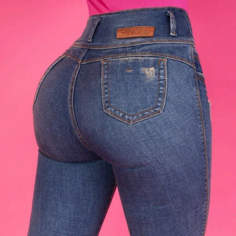 Jean Tiro Alto , Extra Realce, Bota Tubo Con Bolsillos, Tela:denim Premium Licrada