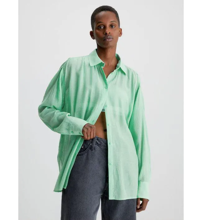 Blusa Con Espalda Dividida De Rayón Arrugado Calvin Klein Mujer Verde