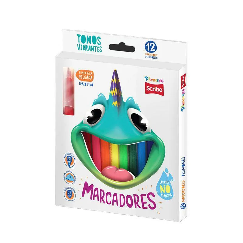 Marcadores punta delgada Scribe x 12unds