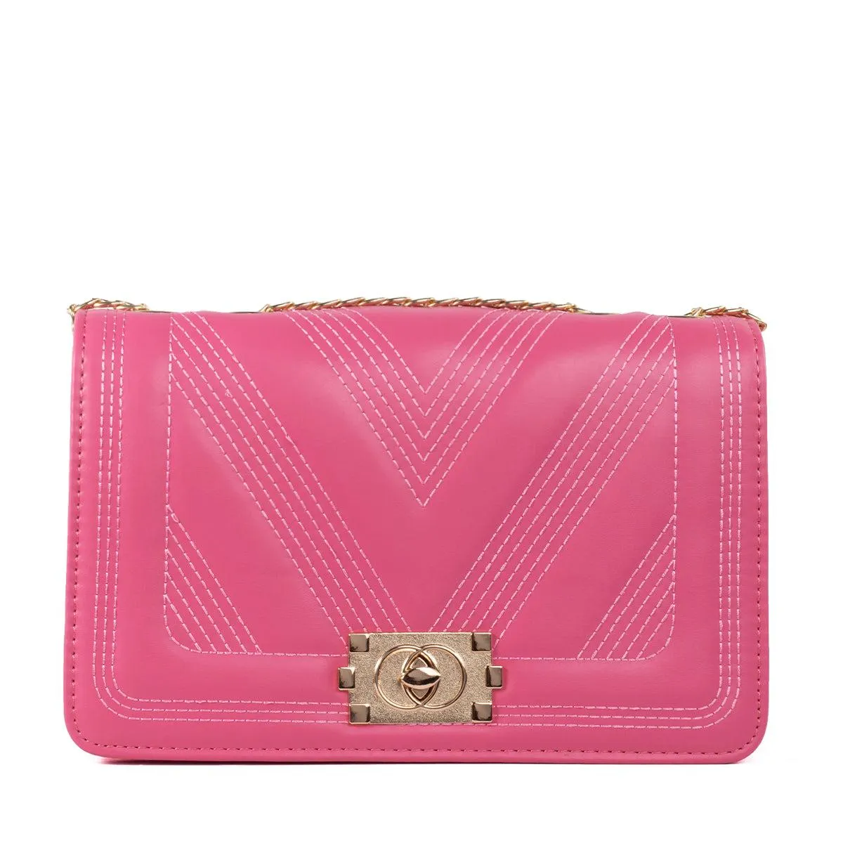 Bolso tipo bandolera color rosa con broche y textura