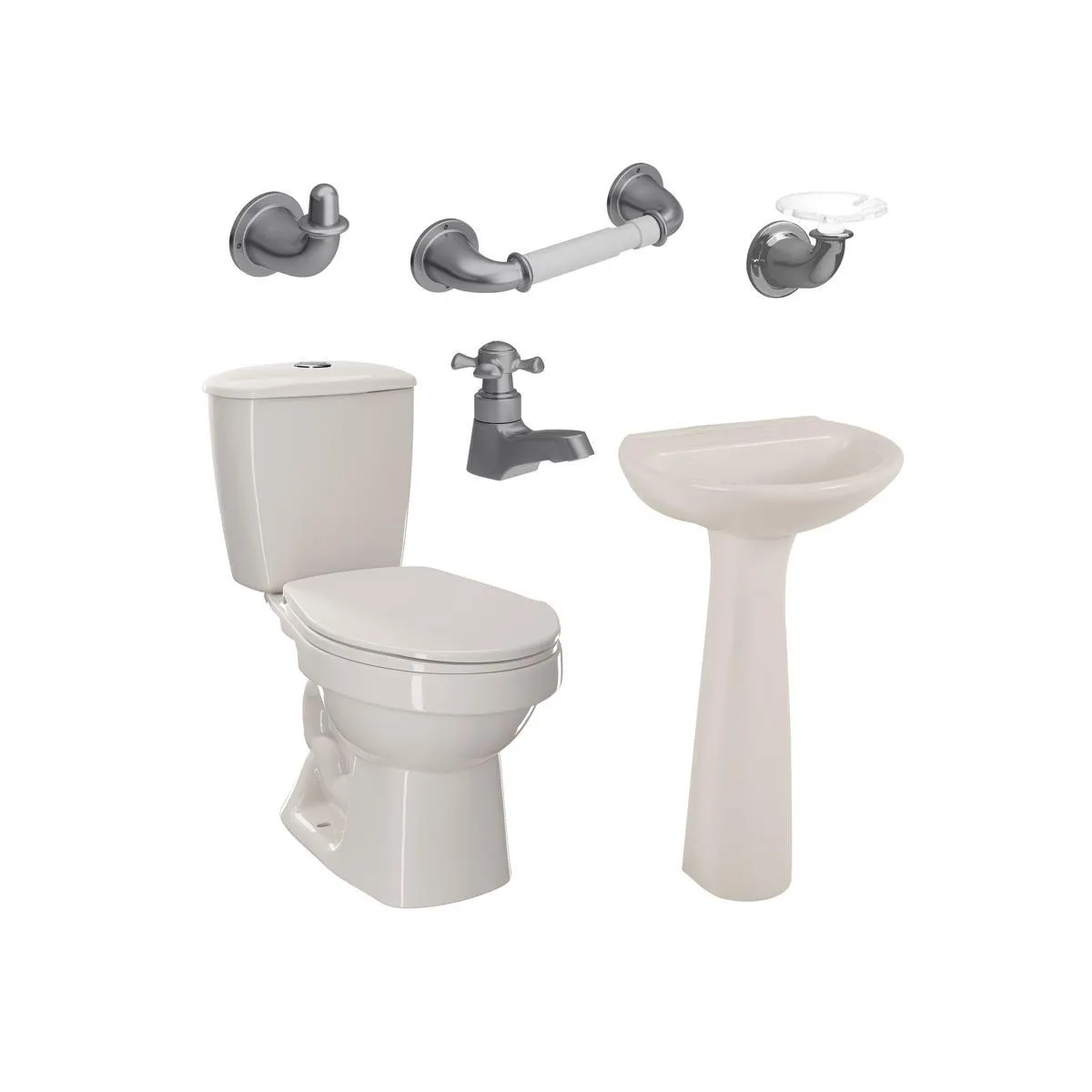 Combo Laguna 4.8 Bone con pedestal + Grifería y accesorios grises de edición especial