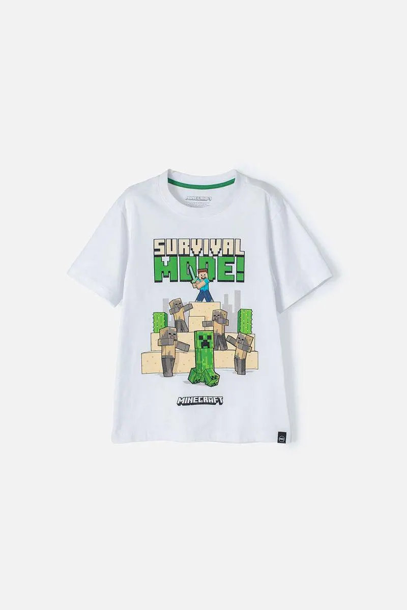 Camiseta de Minecraft blanca manga corta para niño