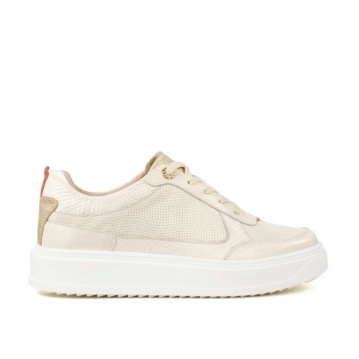 Tenis de cuero casuales color talco, para dama