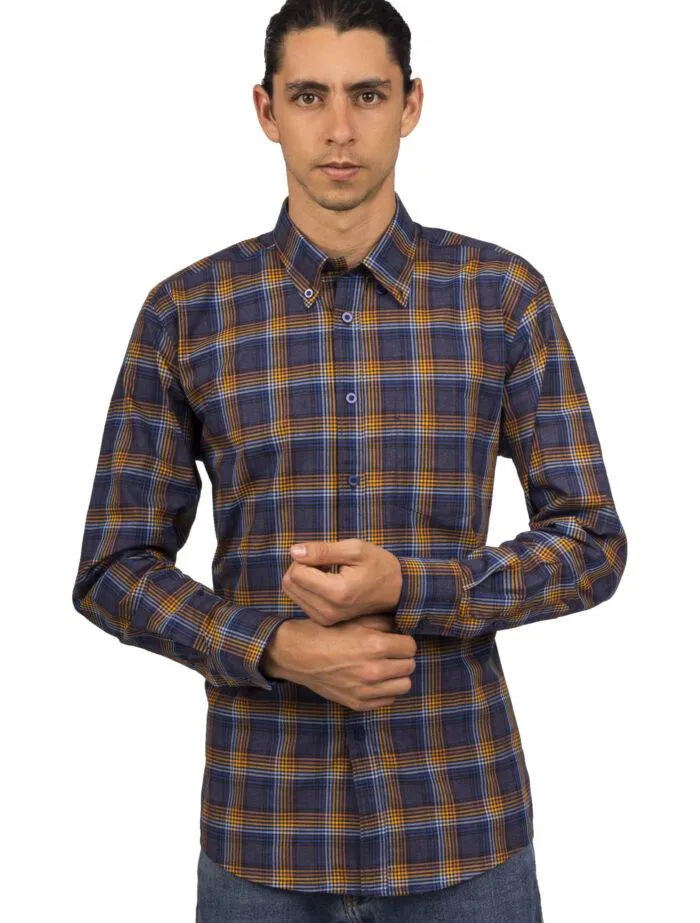 Camisa a Cuadros Manga Larga Rayas Amarillas y Azules – Moldería informal