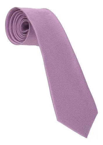 Corbata Semipitillo En Poliester Color Rosado Sutil Textura Cuadros