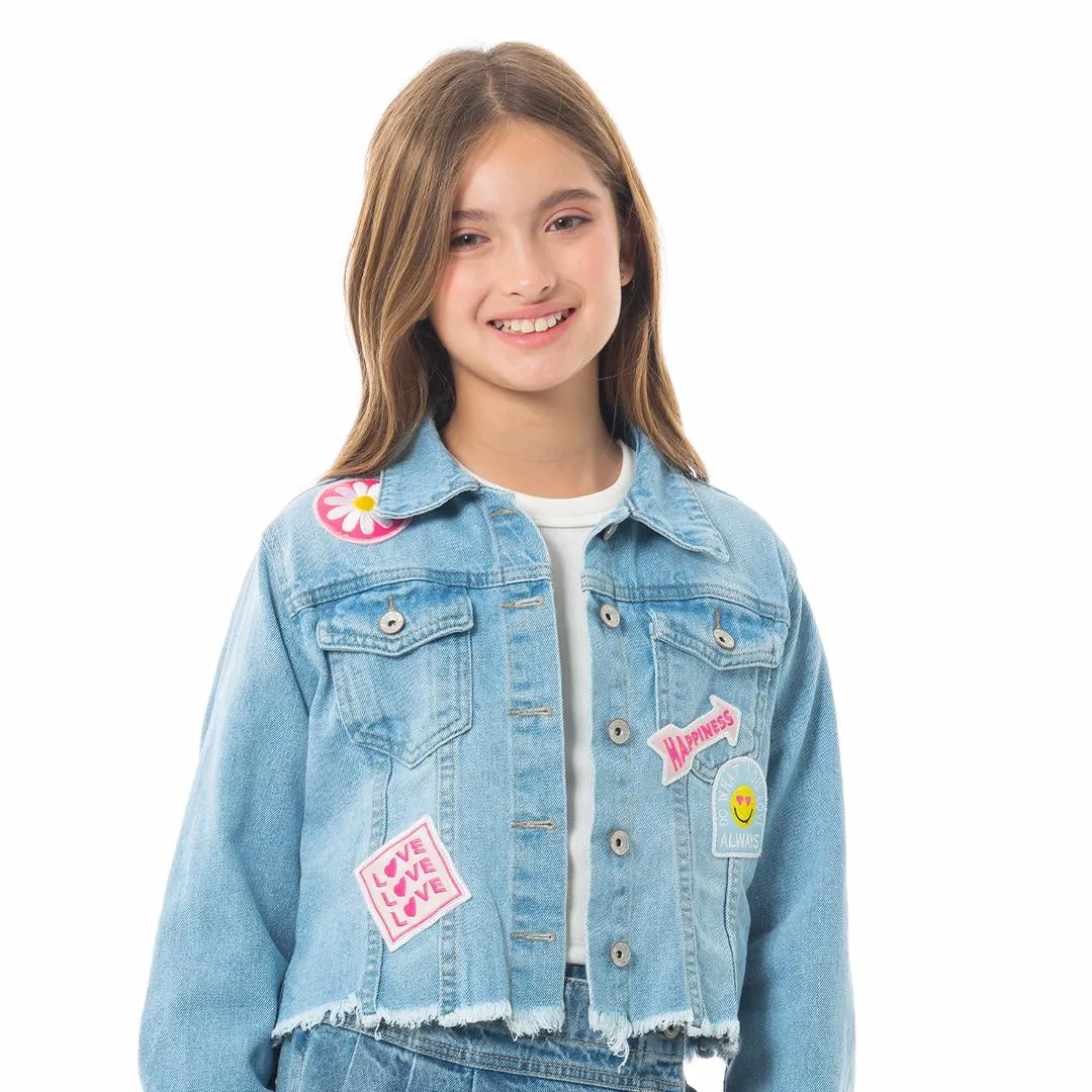 DENIM JACKET WITH APPLIQUES FOR GIRLS