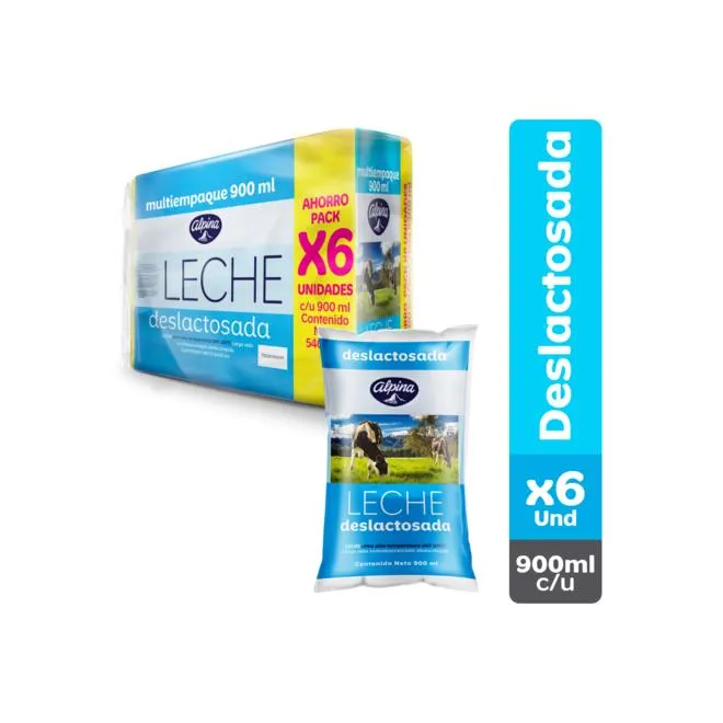 Leche Deslctosada Alpina x6 Und Bolsa 900 ml