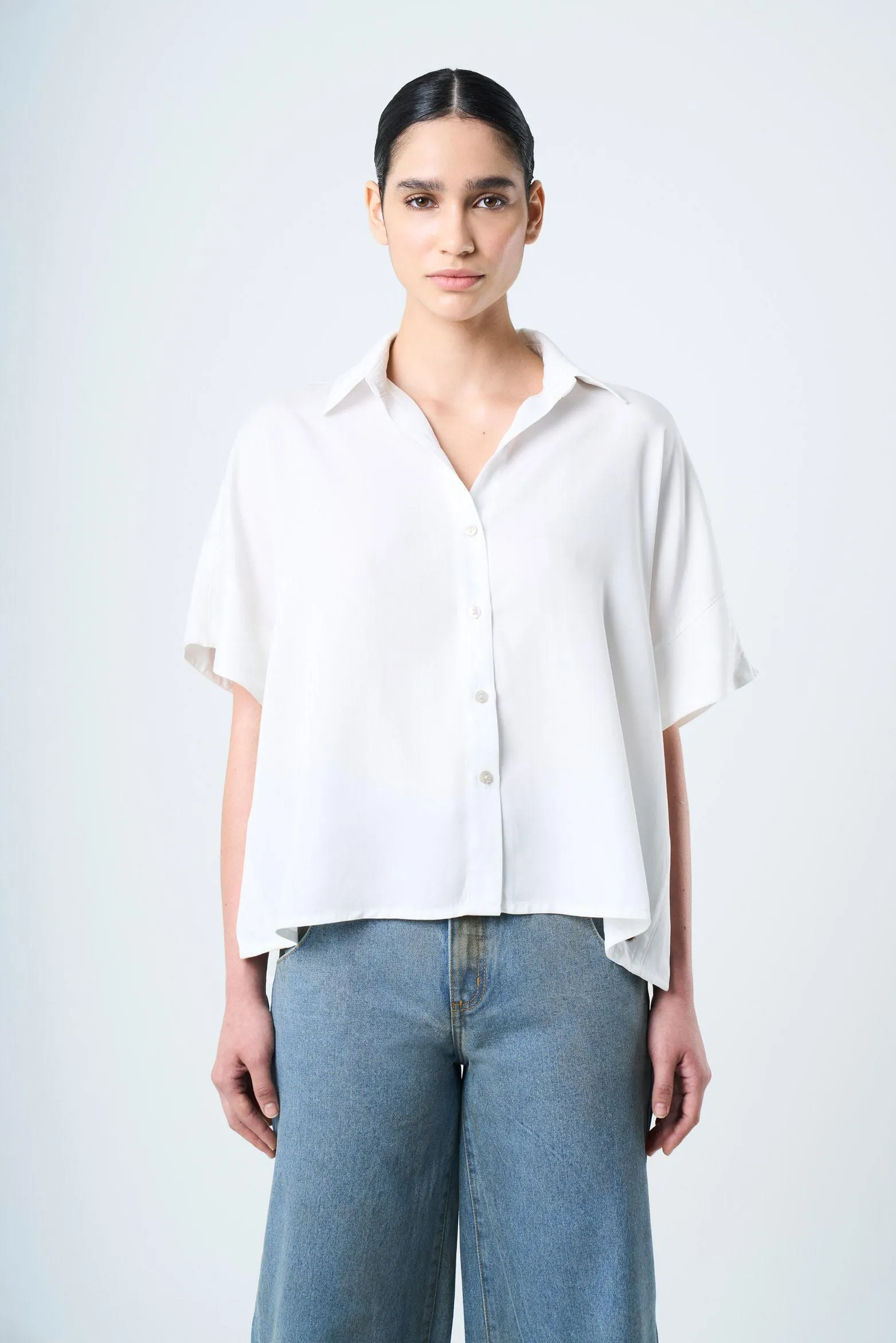 Camisa Perseus manga corta para mujer silueta cuadrada