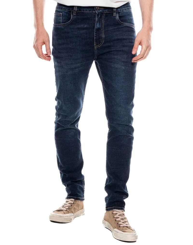 Slim Fit Jeans Tono Oscuro Con Desgastes