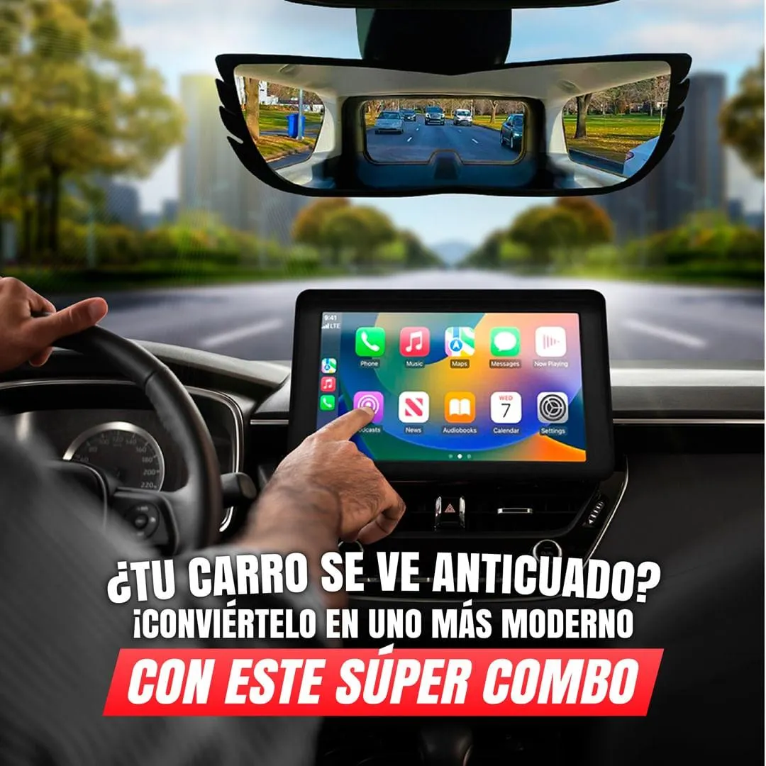 Combo para carro- pantalla inteligente Kleva smart play y espejo retrovisor Angel view TVNOVEDADESTV