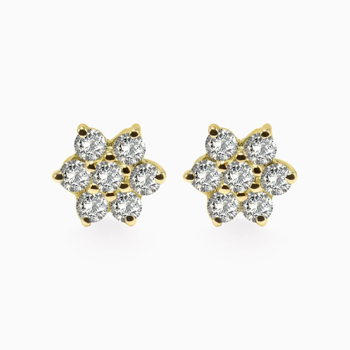 Aretes roseta en oro amarillo de 18K con brillantes