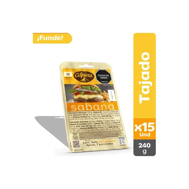 Queso Sabana Alpina 15 Tajadas 240 g