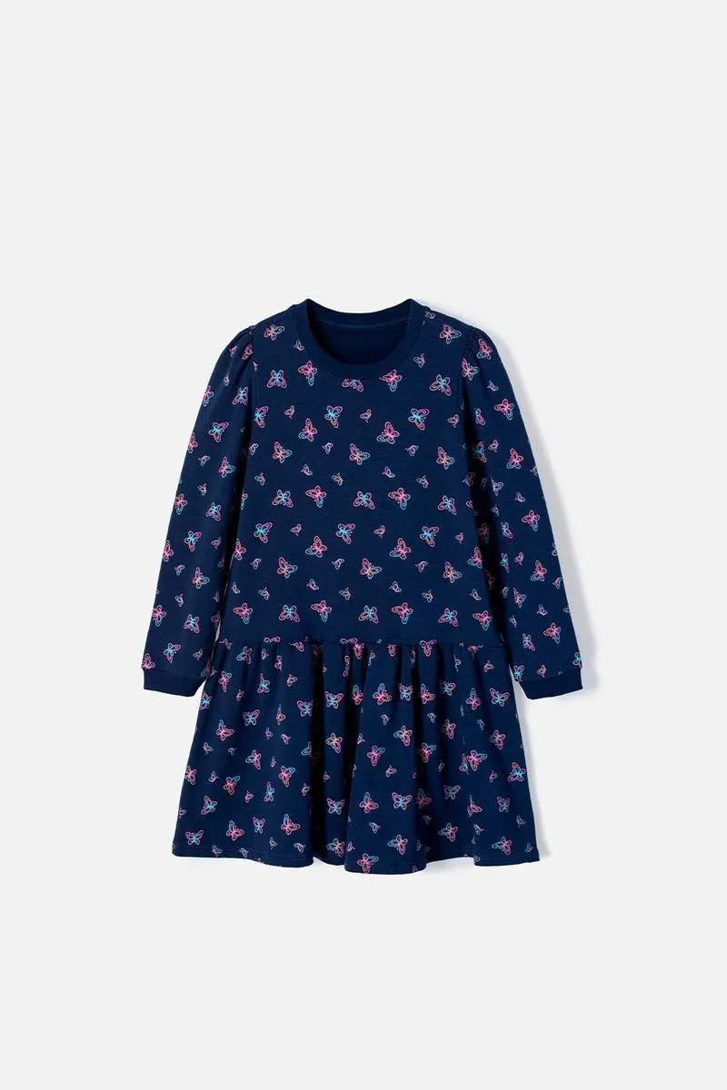 Vestido de Mic azul manga larga para niña