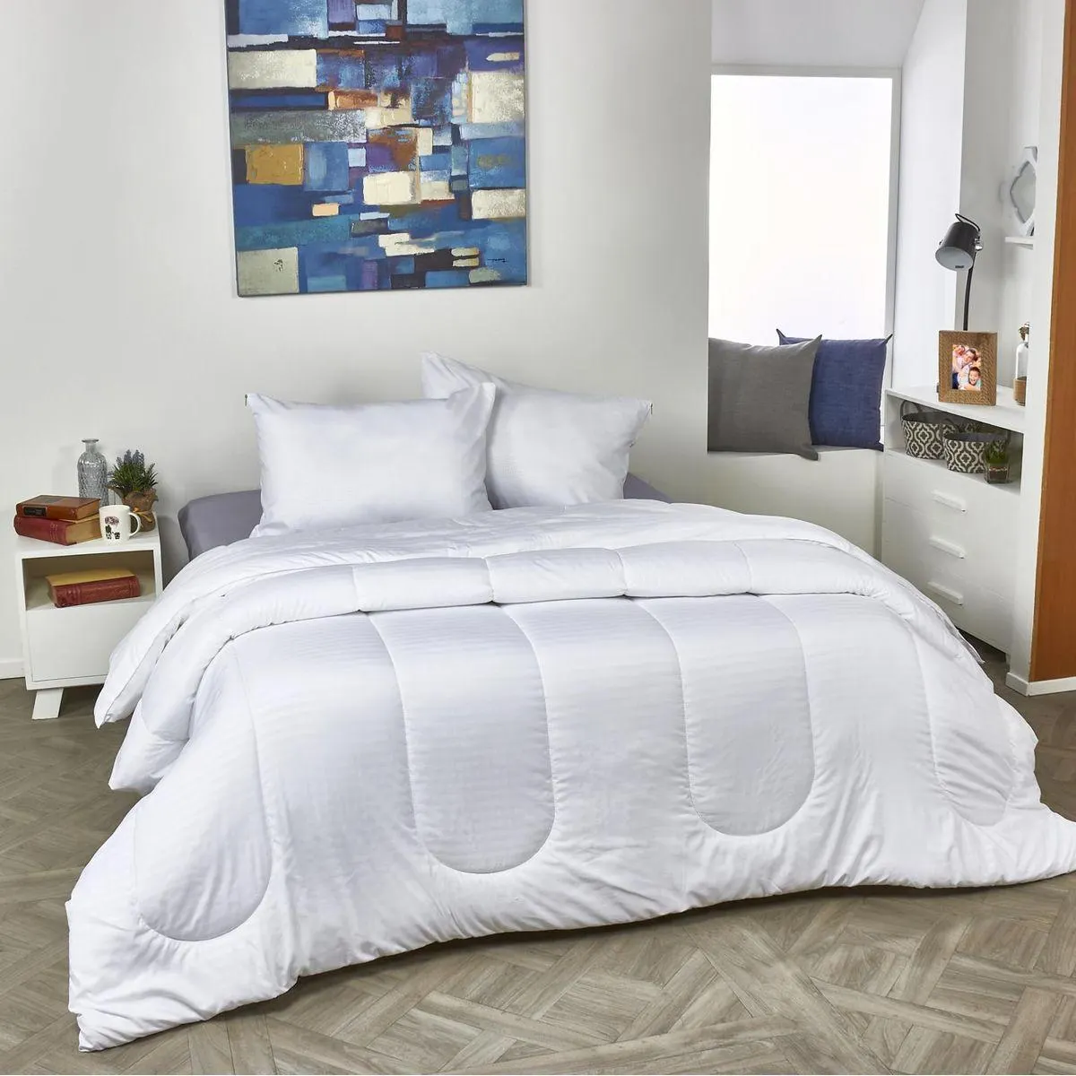 Plumón más fundón para almohada en tela embosada 1cm blanco