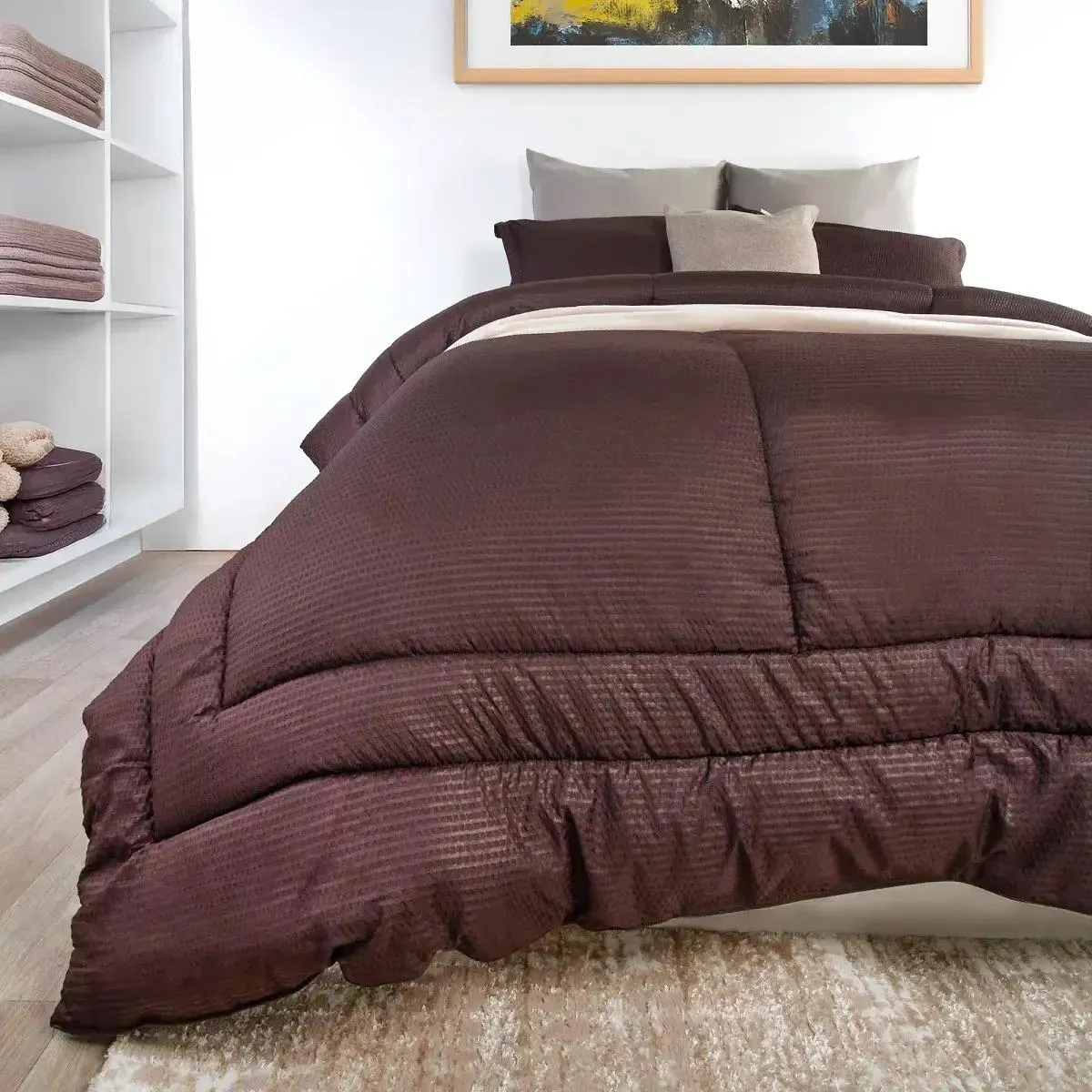 Plumón más fundón de almohada microfibra corrugado/liso café grano