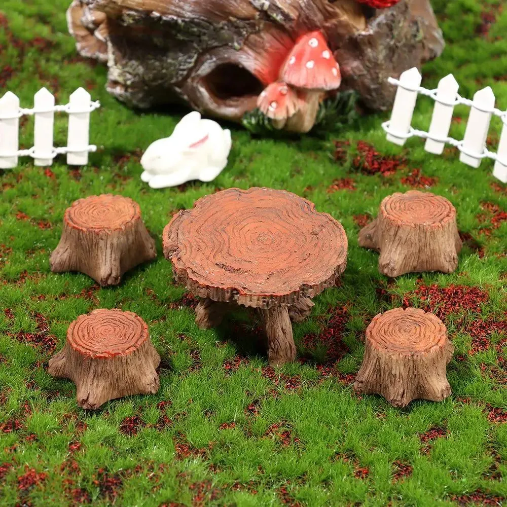 Cute Stools Table Wooden Chair Stool Fairy Garden Miniatures Decor Couple Bench Action Figurine DIY Micro Gnome Terrarium Gift
