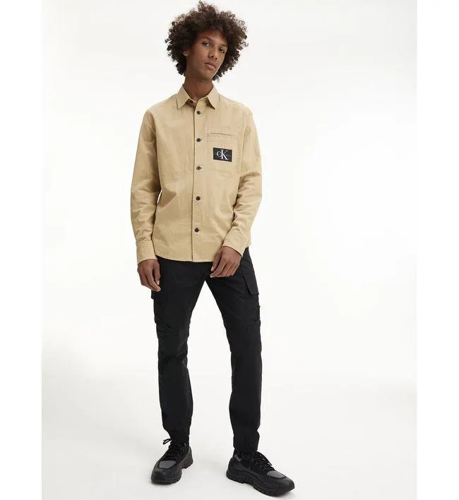 Camisa Beige Manga Larga Para Hombre