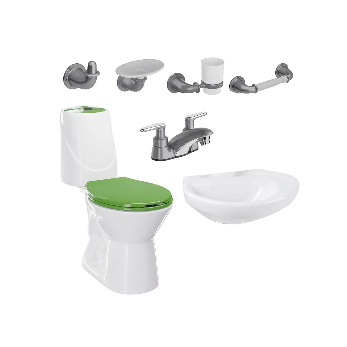 Combo Happy Home III 4.8 Verde con grifería y accesorios grises de edición especial