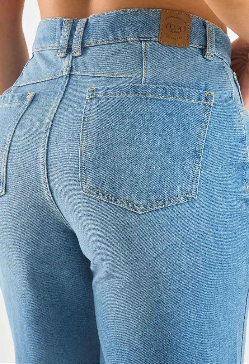 Jean retrojean lavado medio y tiro alto para mujeres