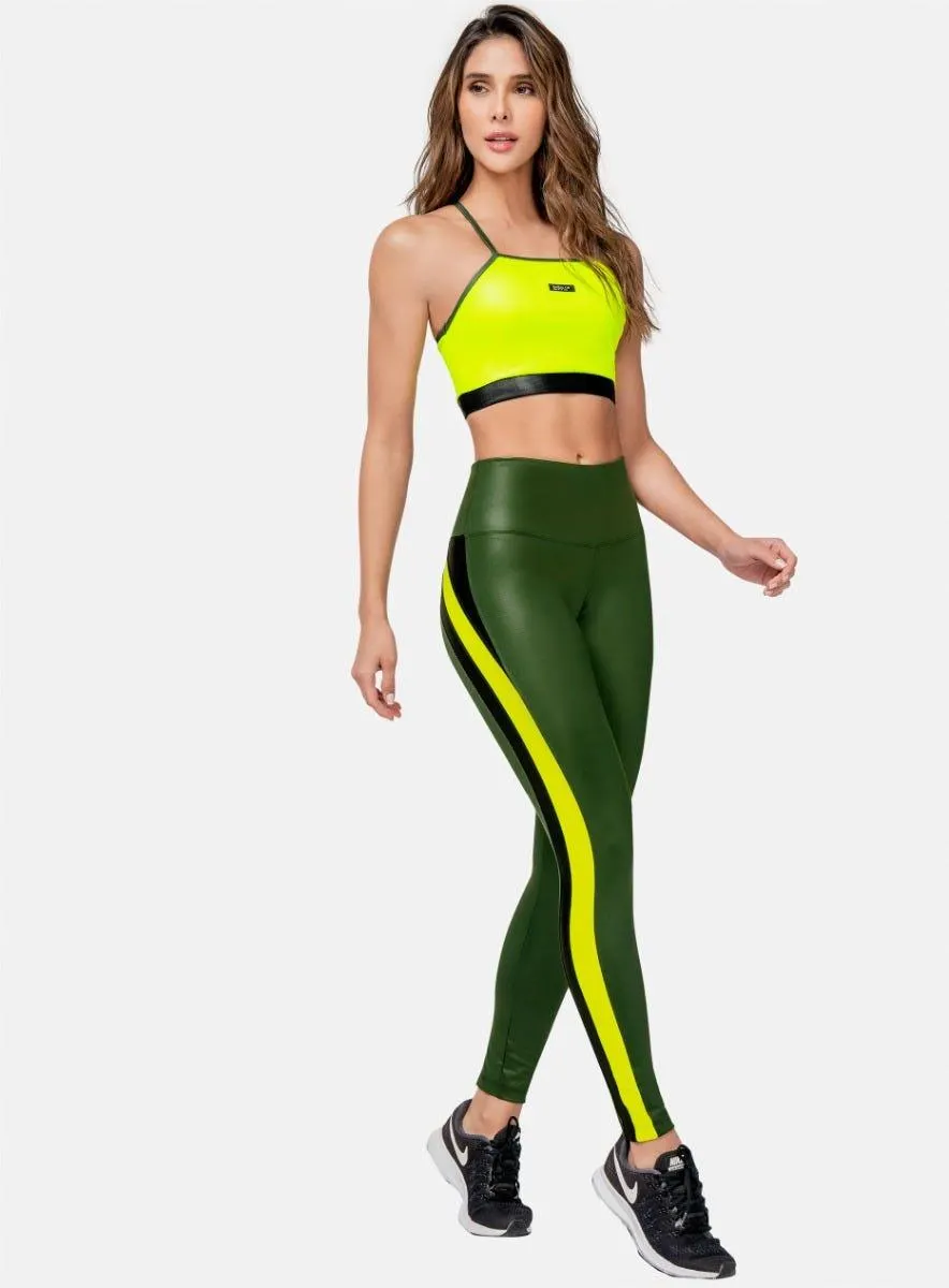 LEGGINS DEPORTIVO MUJER TELA APARIENCIA CUERO CON COMBINADOS TALLA ÚNICA