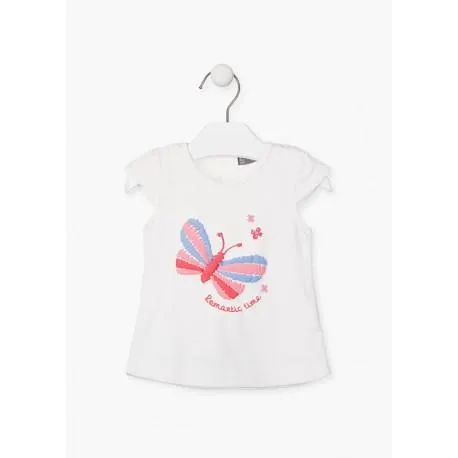 CAMISETA BLANCA CON MARIPOSA ESTAMPADAS NIÑA BABY LOSAN REF 018-1003AL