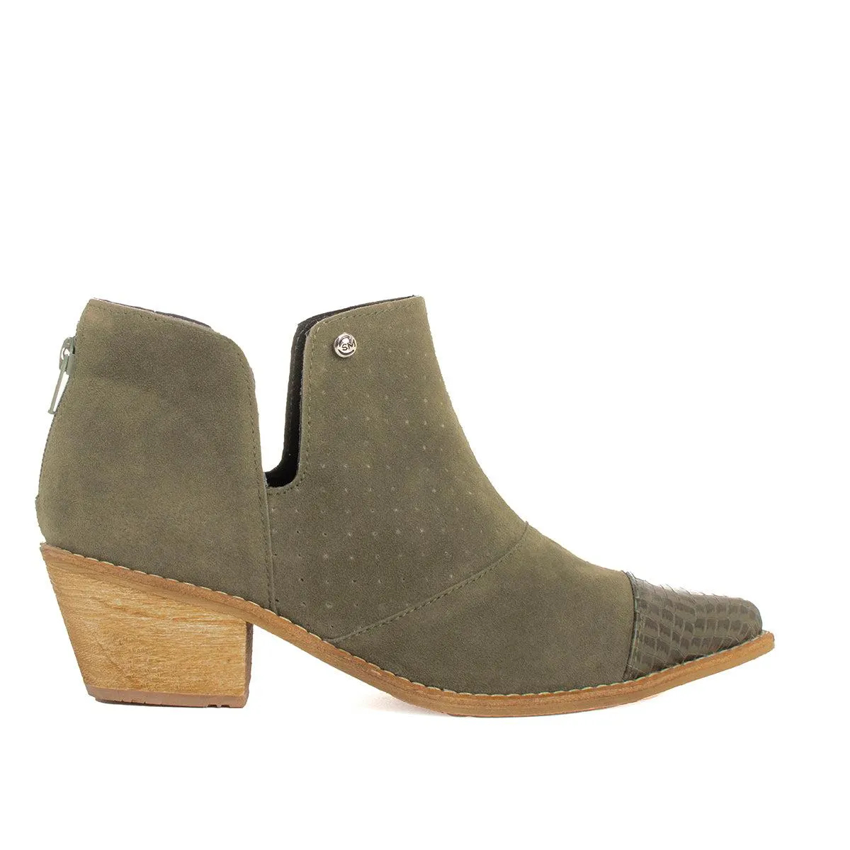 Botín tipo texano color verde punta texturizada, para dama