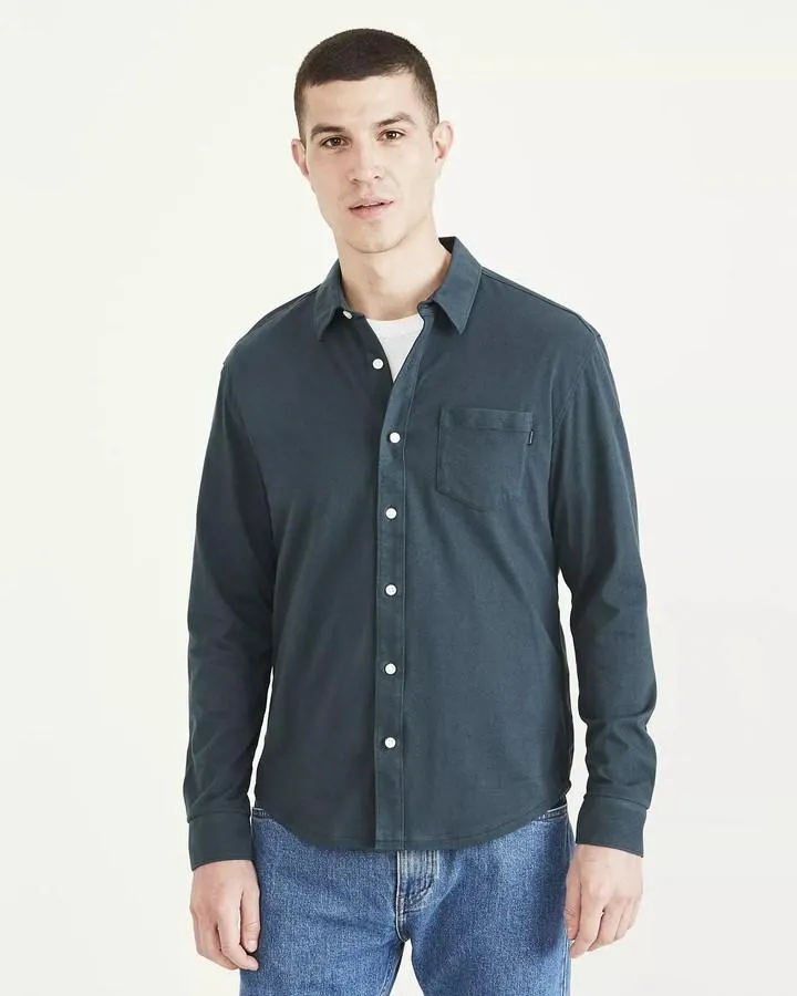 Camisas Dockers Knit Button-Up Shirt,Regular Fit Hombre Verde | FLVIC9271