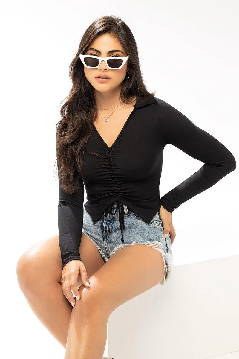 CROP TOP MANGA LARGA Negro