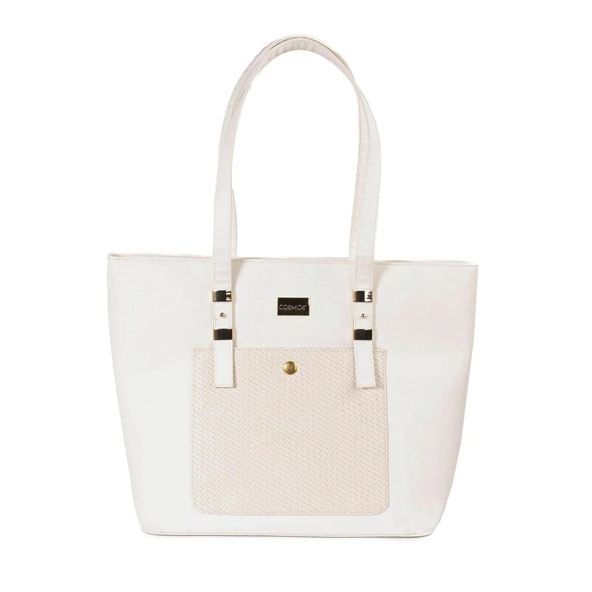 Bolso tipo cartera color beige con bolsillo frontal