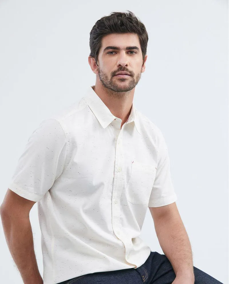 Camisa de Hombre, Classic Fit Manga Corta - Bolsillo de Parche