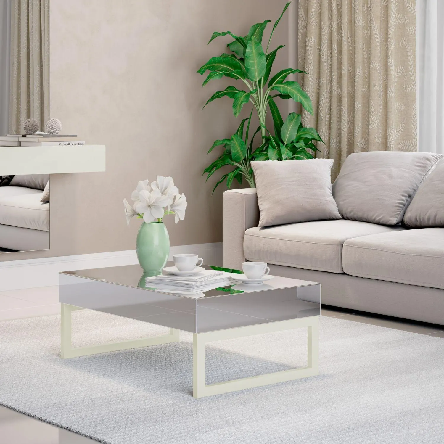Mesa de Centro Foster Off White, Espejo