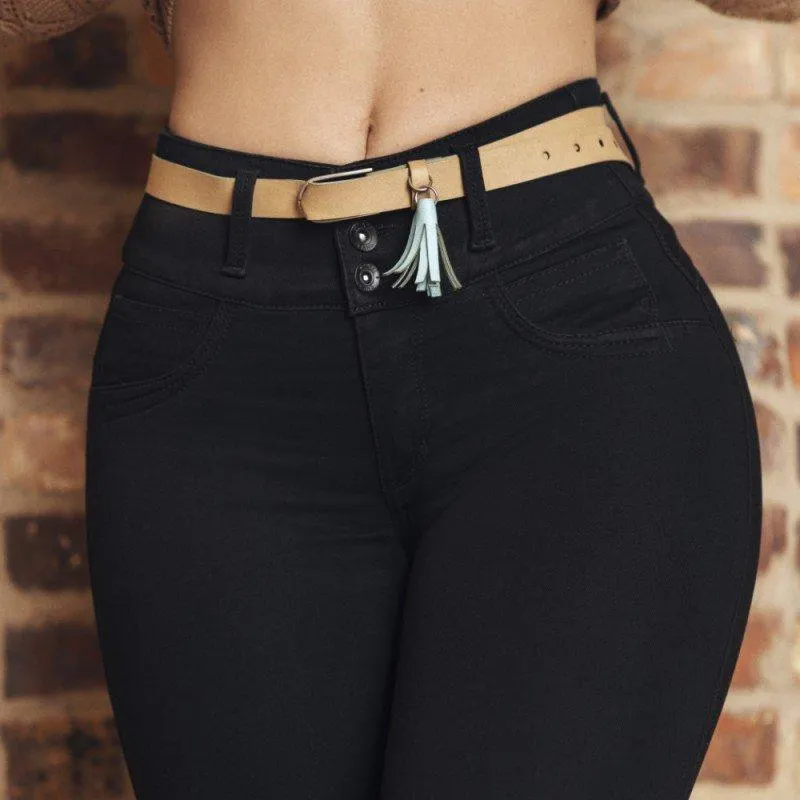 Jean tiro alto Bota Recta NEGRO