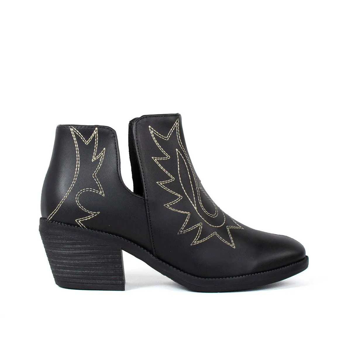 Botines tipo texanos color negro con bordado en capellada