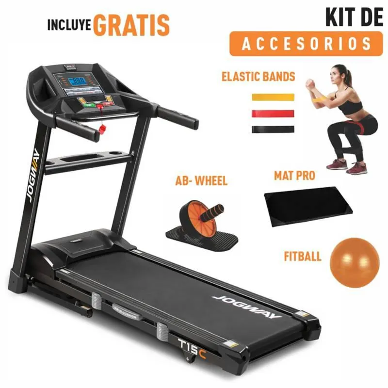 Caminadora Trotadora eléctrica plegable con bluetooth incluye kit de accesorios Jogway T15C