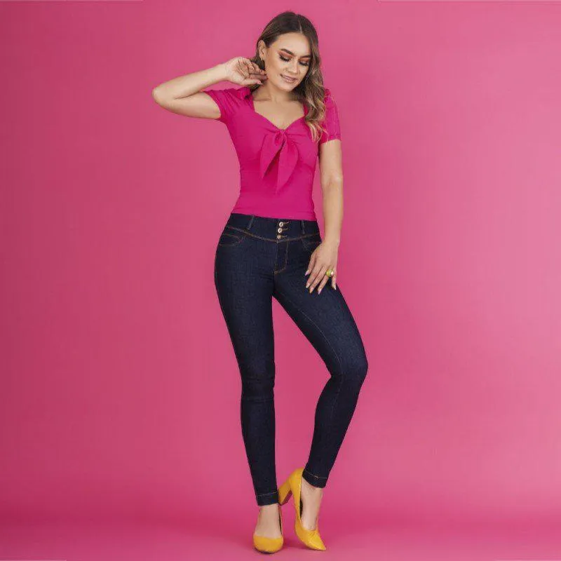 Blusa De Moda , Color Fucsia, Vengalina Licrada, Efecto Reductor De Cintura