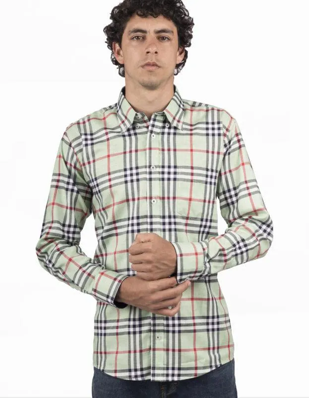 Camisa Manga Larga Cuadros Grandes Verde Menta – Moldería informal