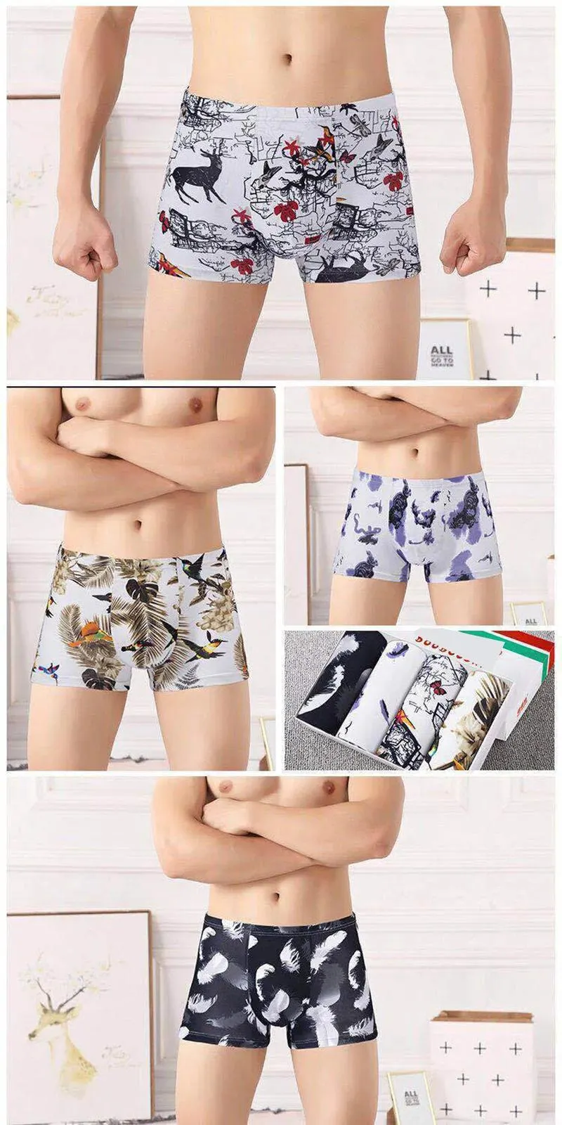 Men's Panties 4pcs/Lot Male Underpants Man Pack Shorts Boxers Underwear Fashion Sexy Mens Boxer Ultrathin Large Size L-4XL