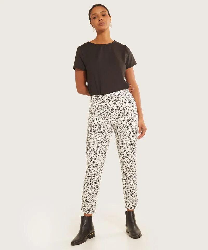 Pantalón Clásico Estampado Con Elástico En Posterior
