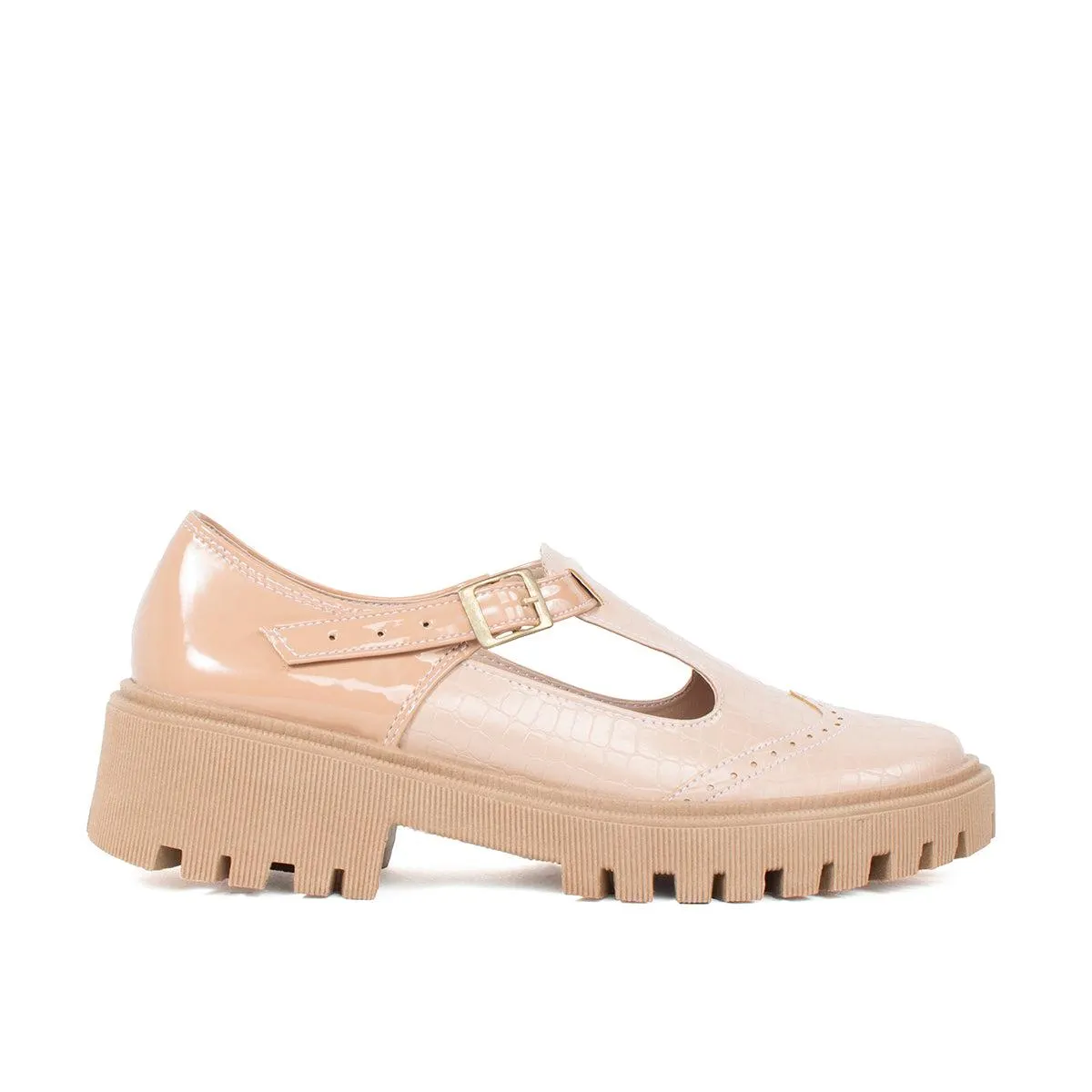 Mocasines tipo mafalda color nude texturizado
