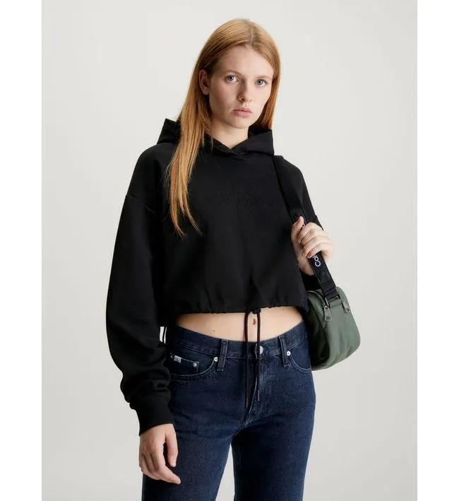 Saco Negro Cropped Con Logo En Relieve