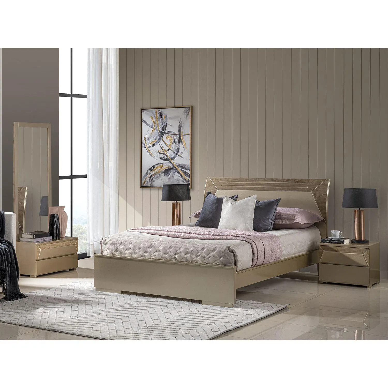 Cama Semi DoblePraxis Catedral Otoño Champaña