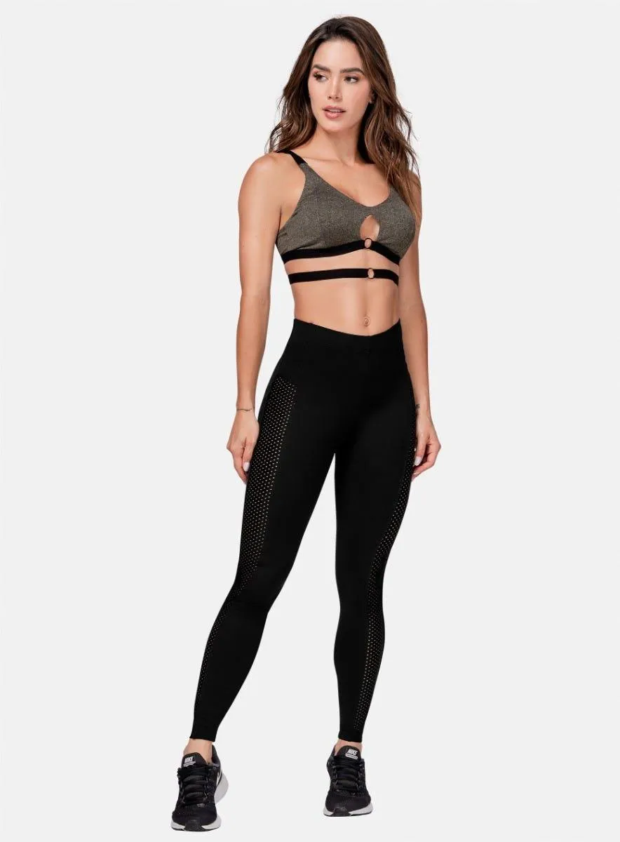 LEGGINS DEPORTIVO MUJER TELA SUPPLEX CON CORTES LATERALES EN MALLA TALLA ÚNICA