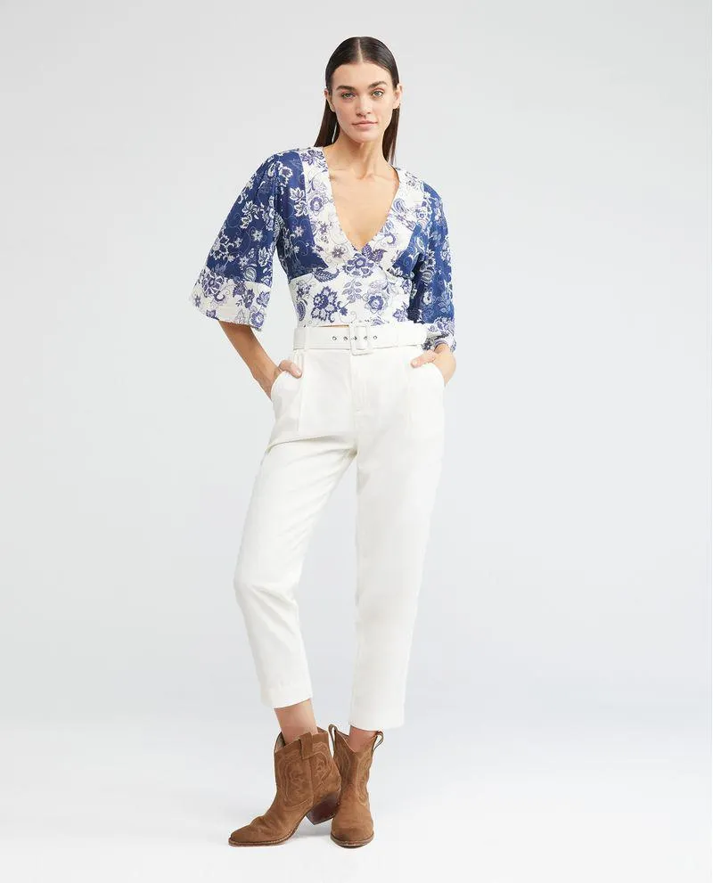 Pantalón de Mujer, Regular Fit Tiro Alto Bota Recta - Correa en Tela