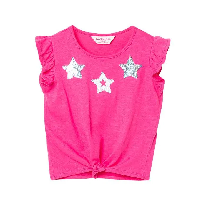 Camiseta Flor manga corta fucsia para bebé niña