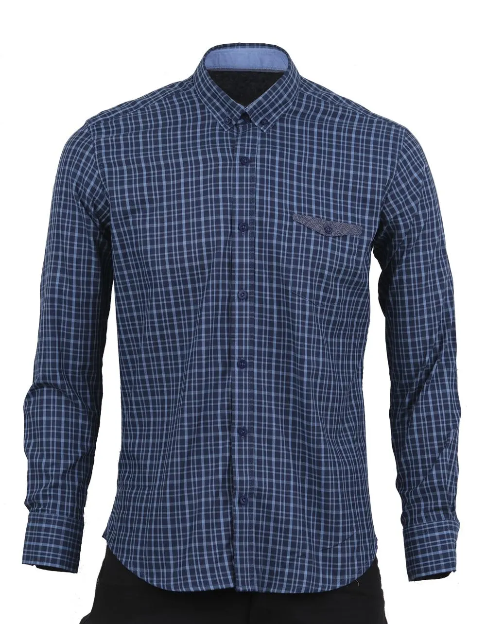Camisa Manga Larga Cuadros Azul Oscuro y Claro – Moldería slim