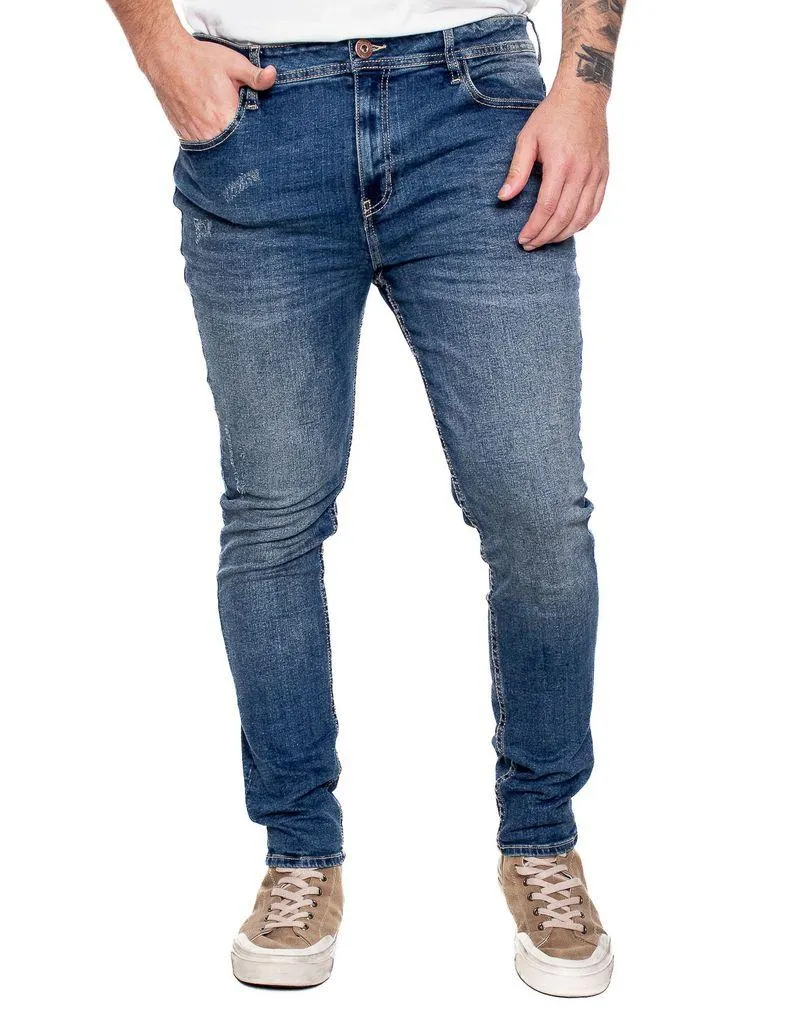 Slim Fit Jeans Tono Oscuro Con Desgastes