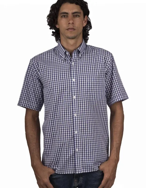 Camisa Manga Corta Cuadros Azul Rey Medianos – Moldería clásica
