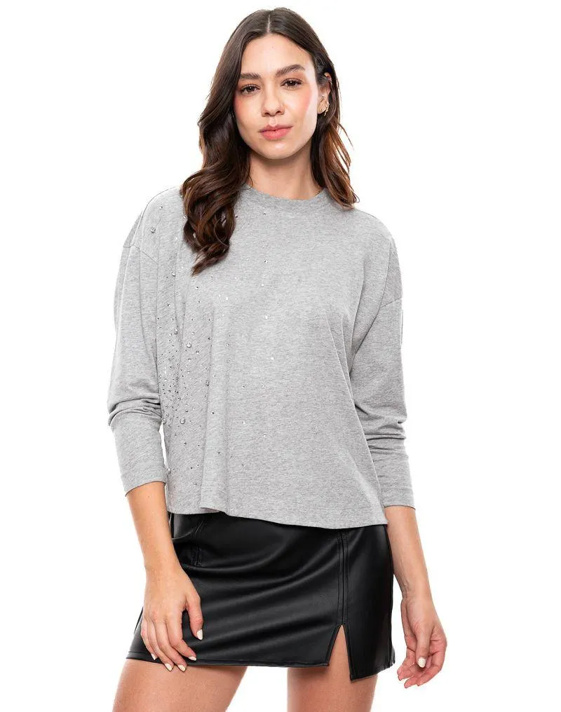 Camiseta Manga Larga Con Apliques Decorativos